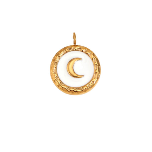 Cres Moon Round White Pendant