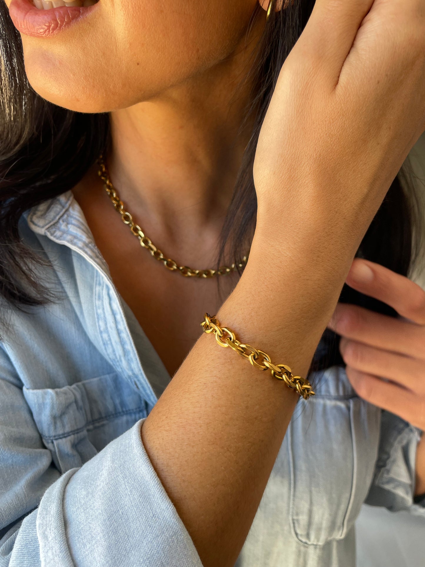 Gold Chunky Chain Necklace & Bracelet Set