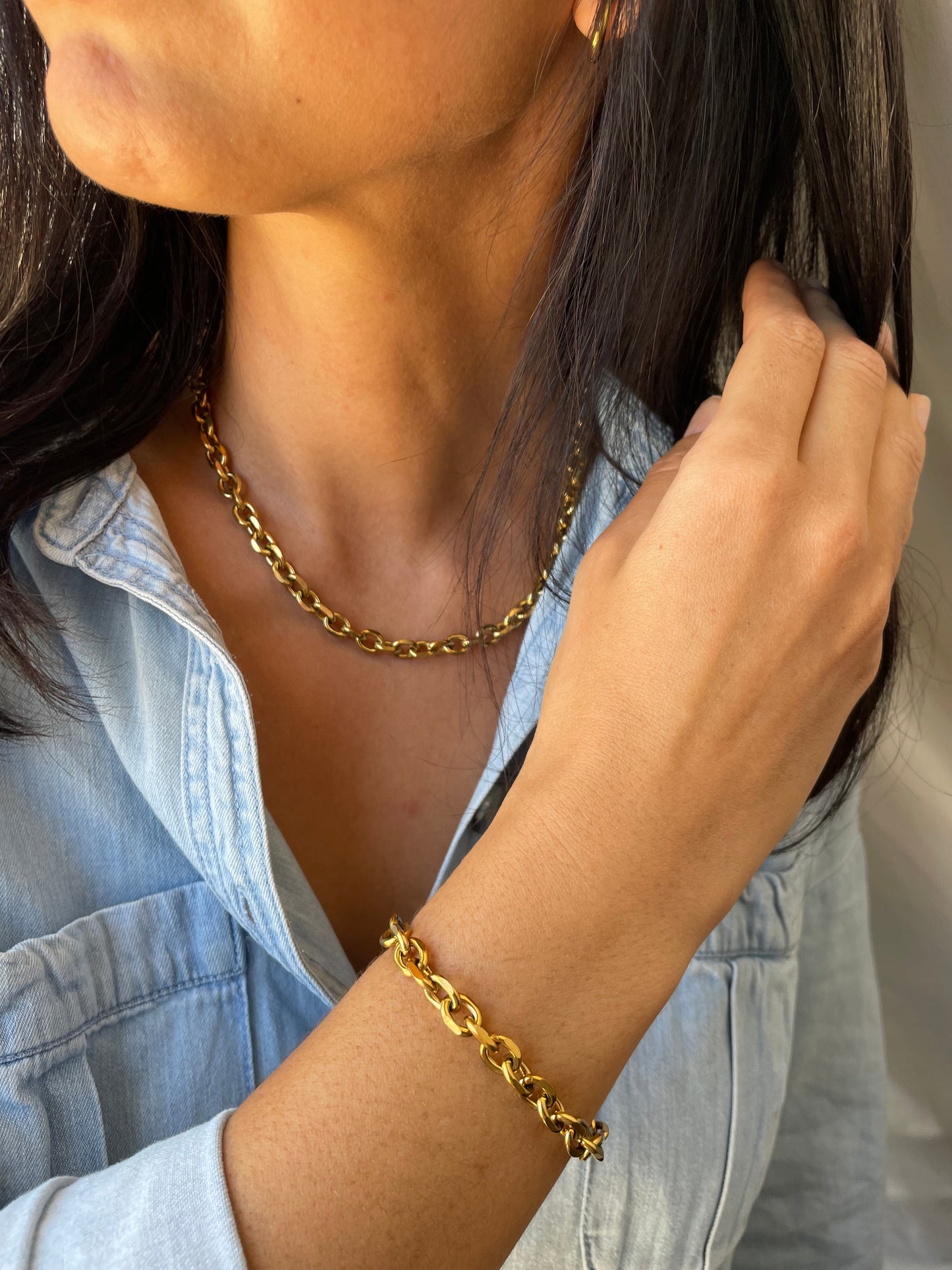 Gold Chunky Chain Necklace & Bracelet Set