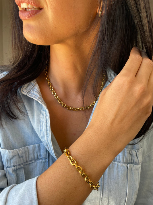 Gold Chunky Chain Necklace & Bracelet Set